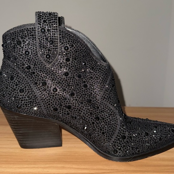 Jessica‎ Simpson New Black Bling Rhinestone Western Ankle Booties Size 9 - Picture 2 of 8